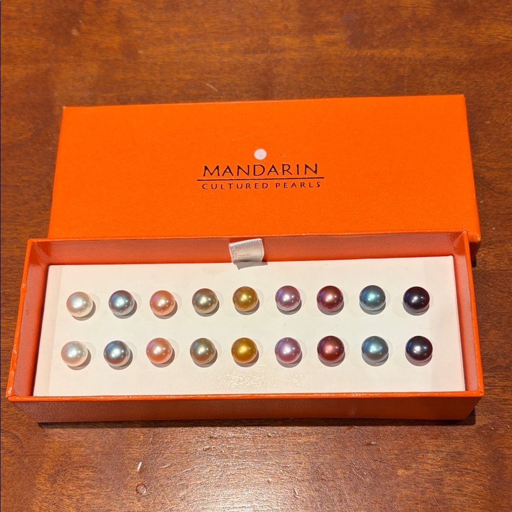 Mandarin Cultured Pearl Earrings Set of 9 Sterling silver posts & backs